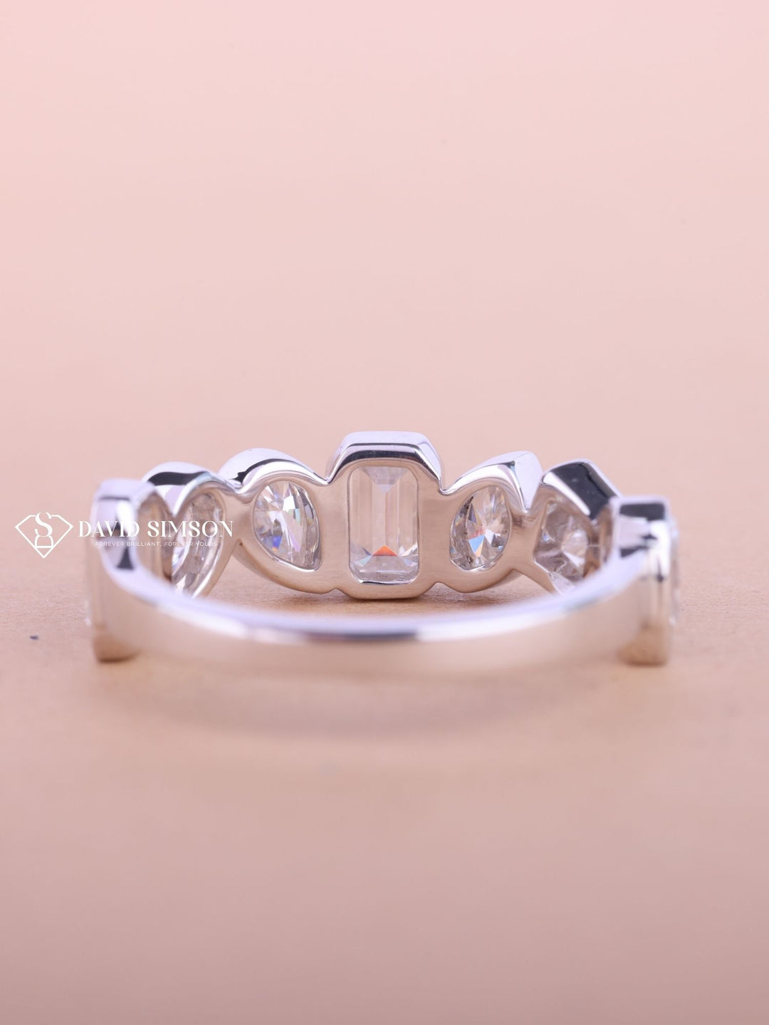 Mix Shape Moissanite Bezel Set Diamond Wedding Band for Women