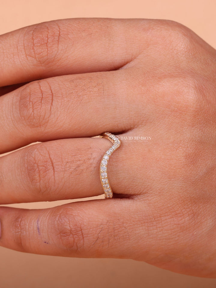 Round Cut Moissanite Diamond Half Eternity Waves Wedding Band