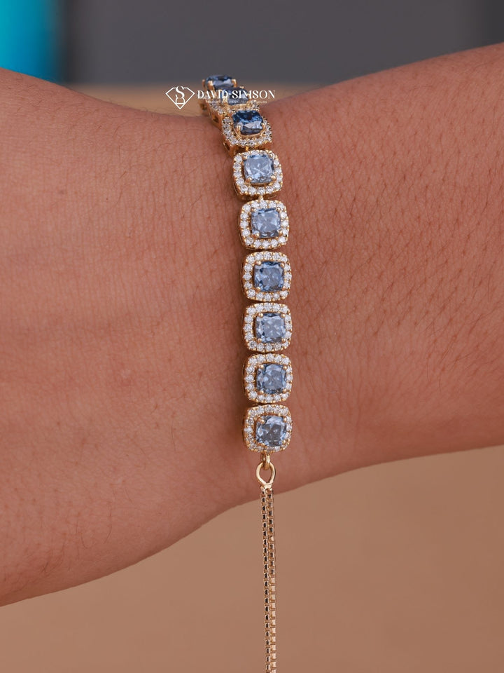 Blue Cushion Cut Moissanite Diamond Halo Bracelet for Women