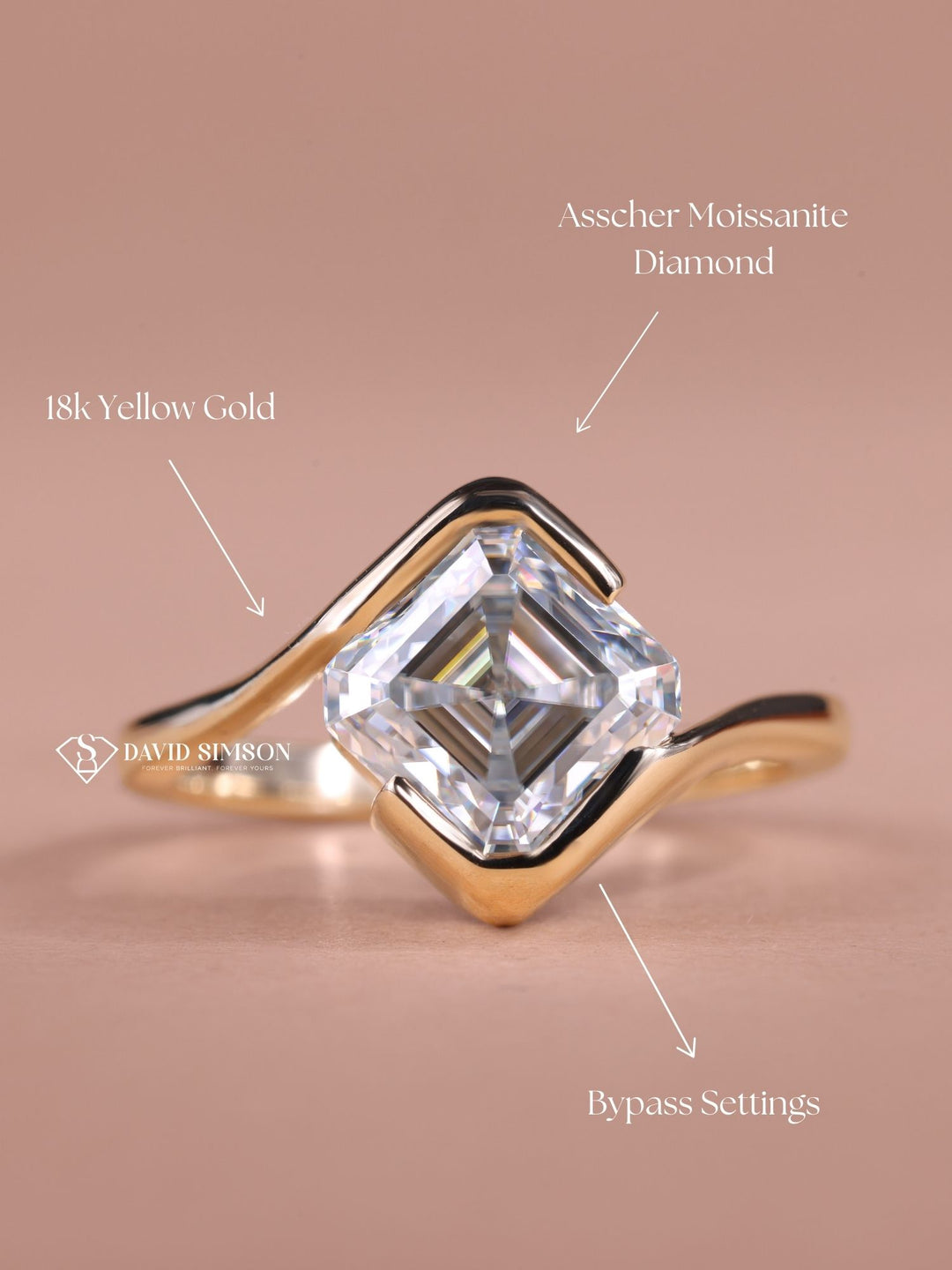 2.50CT-3.50CT Asscher Cut Moissanite Bypass Diamond Engagement Ring
