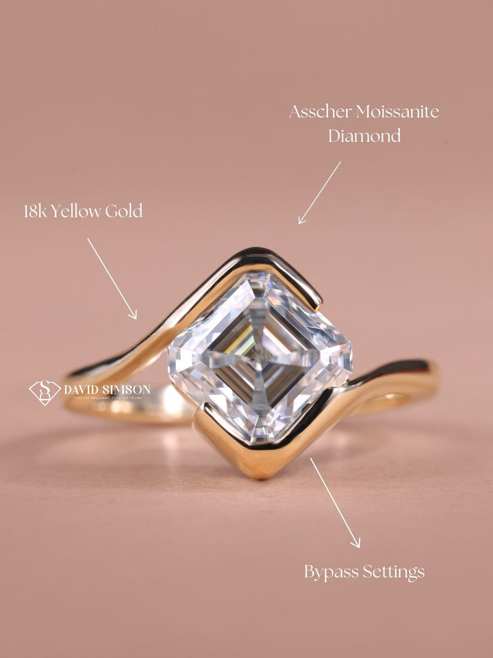 2.50CT-3.50CT Asscher Cut Moissanite Bypass Diamond Engagement Ring