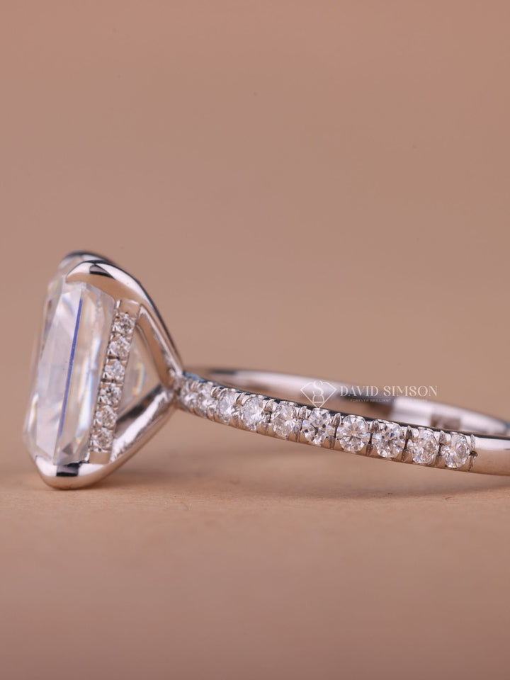 3.50CT-4.50CT Radiant Cut Moissanite Hidden Halo Diamond Engagement Ring