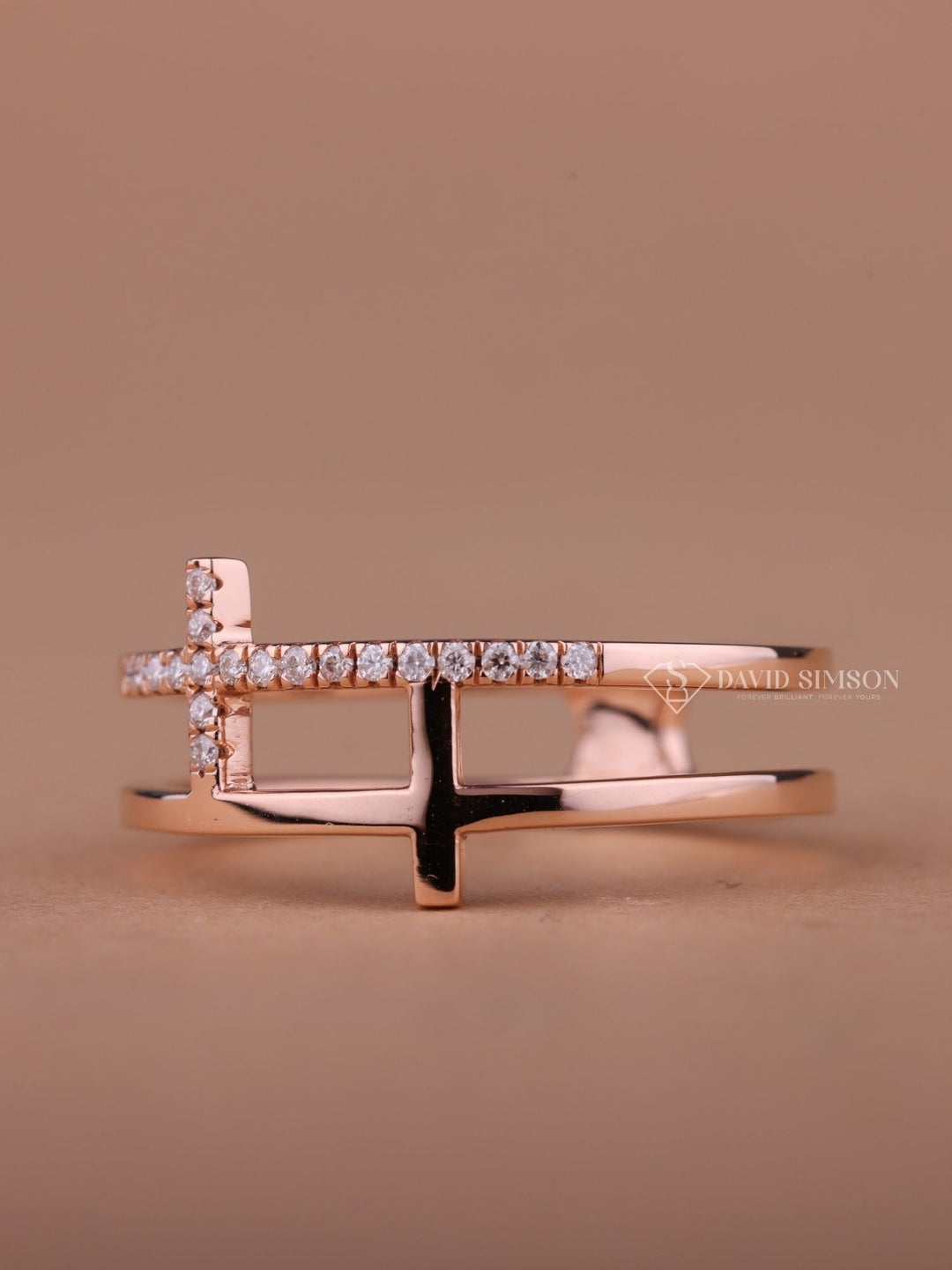 Round Cut Moissanite Diamond Cross Wedding Band in Solid Gold