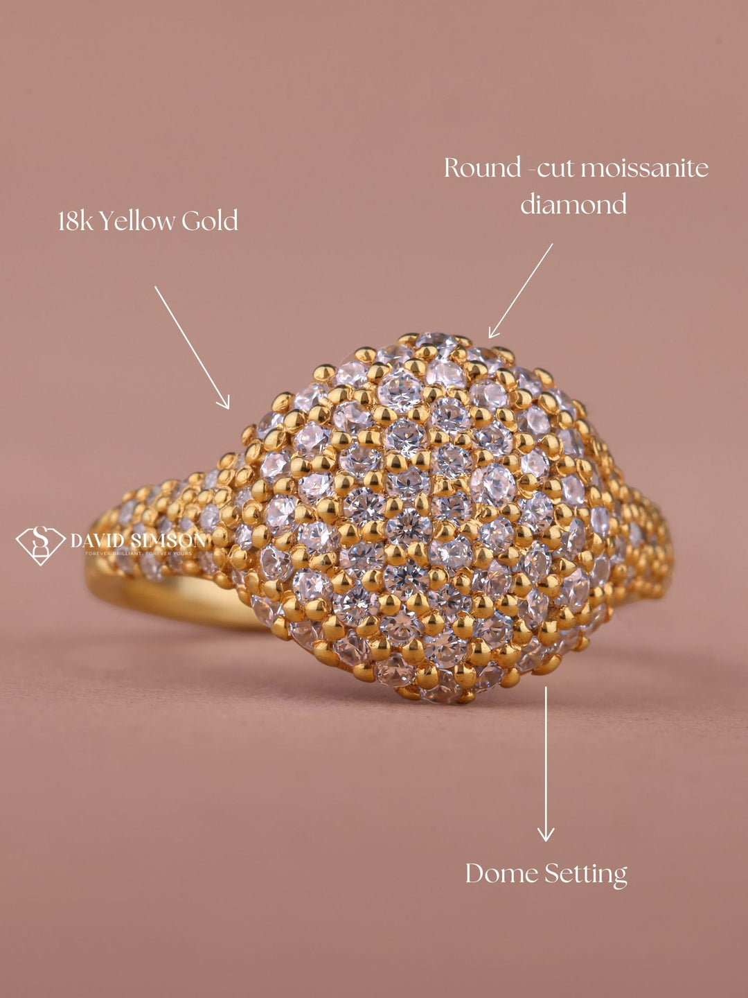 Round Cut Moissanite Diamond Dome Engagement Ring