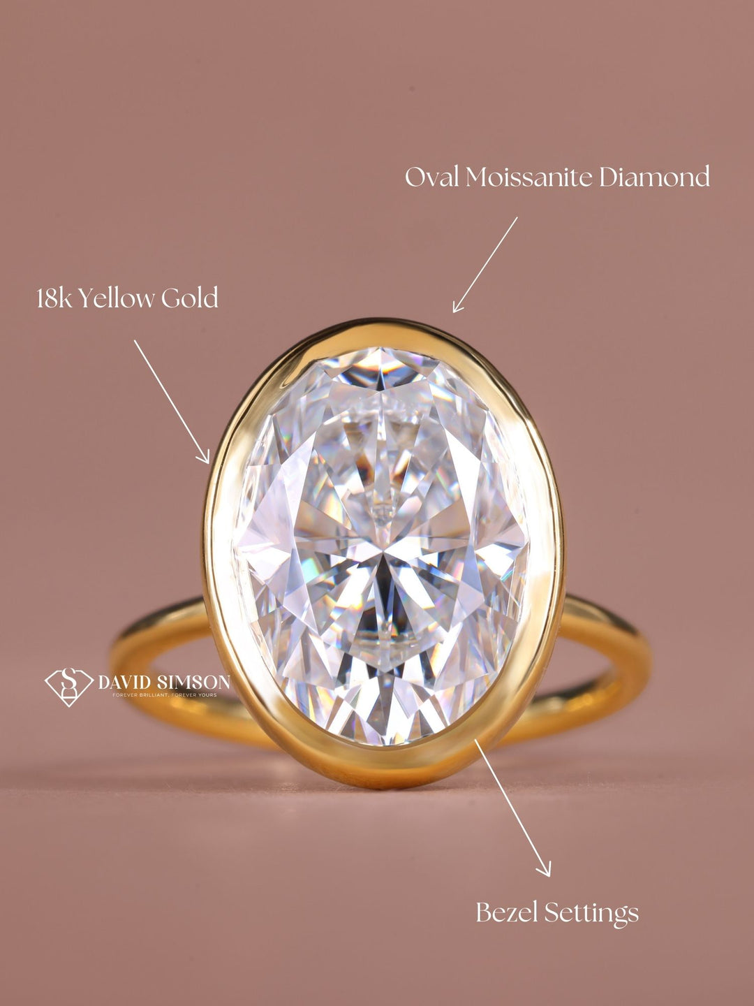 6.0CT-8.0CT Oval Cut Moissanite Diamond Bezel Set Engagement Ring