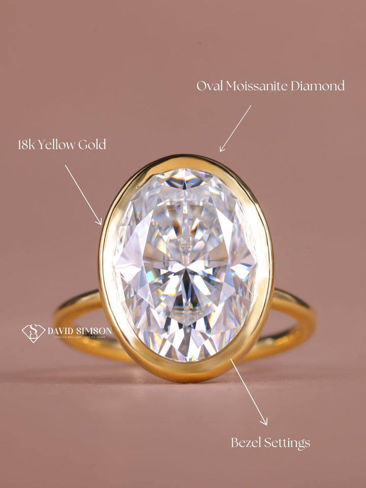 6.0CT-8.0CT Oval Cut Moissanite Diamond Bezel Set Engagement Ring
