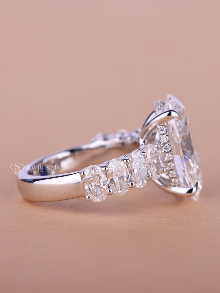 5.0CT-7.0CT Oval Cut Moissanite Hidden Halo & Pave Diamond Engagement Ring