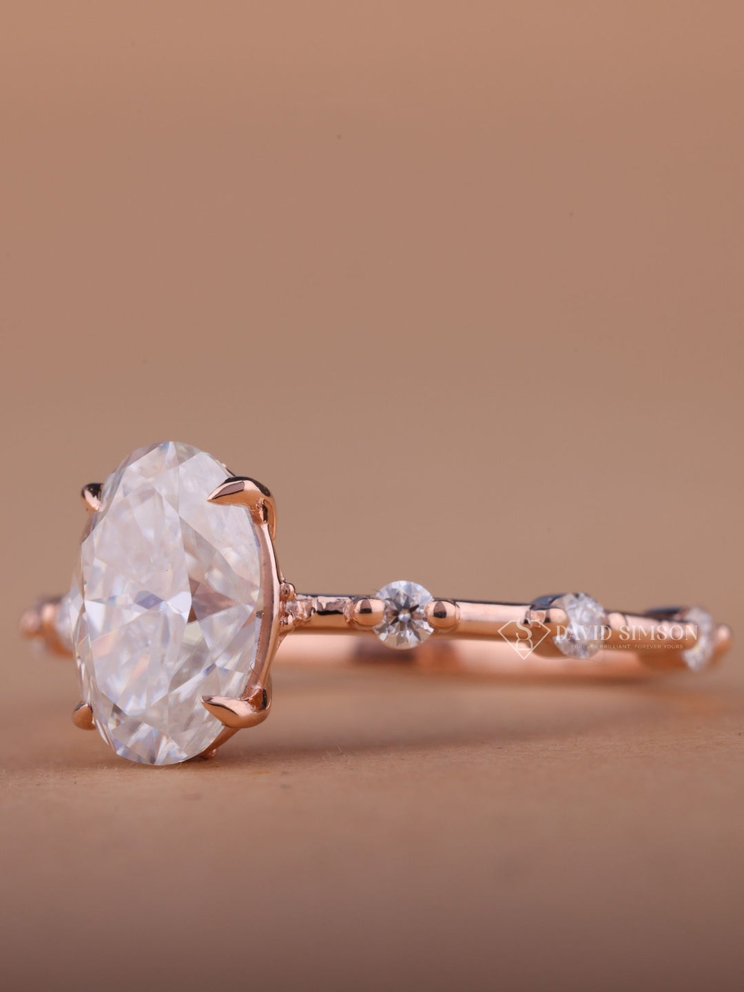 2.50CT-3.50CT Oval Cut Moissanite Diamond Distance Pave Engagement Ring