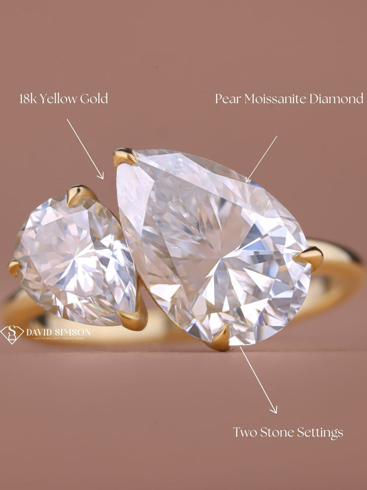2.50CT Pear Cut Moissanite Diamond Toi et Moi Engagement Ring for Her