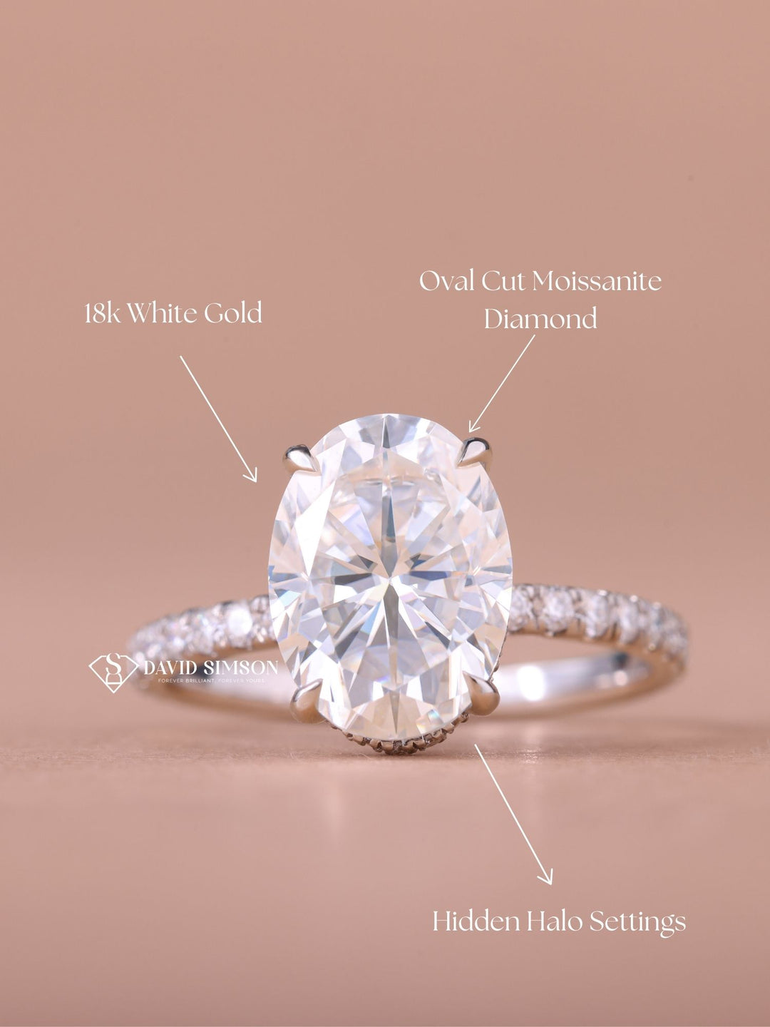 2.0CT-3.0CT Oval Cut Moissanite Diamond Hidden Halo Engagement Ring