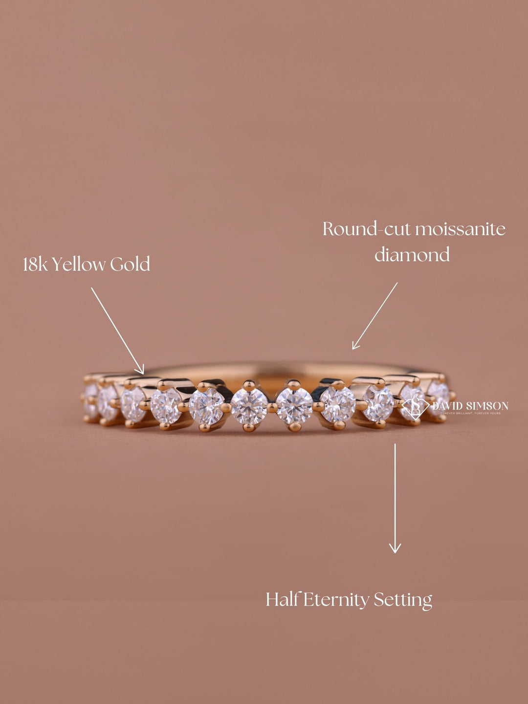 Round Cut Moissanite Diamond Half Eternity Wedding Band in 14K Gold