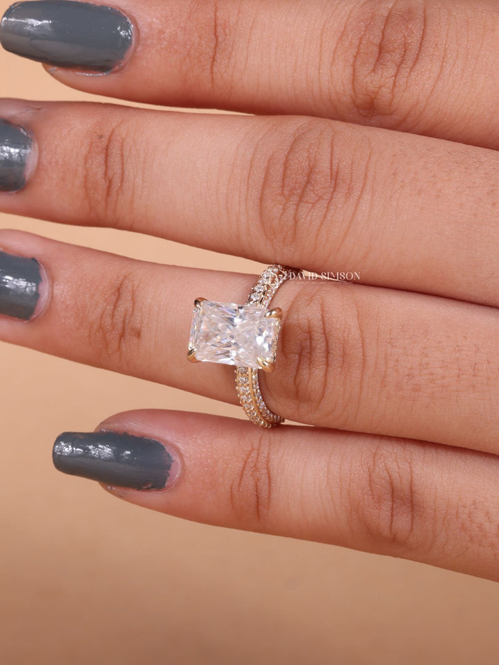3.0CT-4.0CT Radiant Cut Moissanite Diamond Micro Pave Engagement Ring