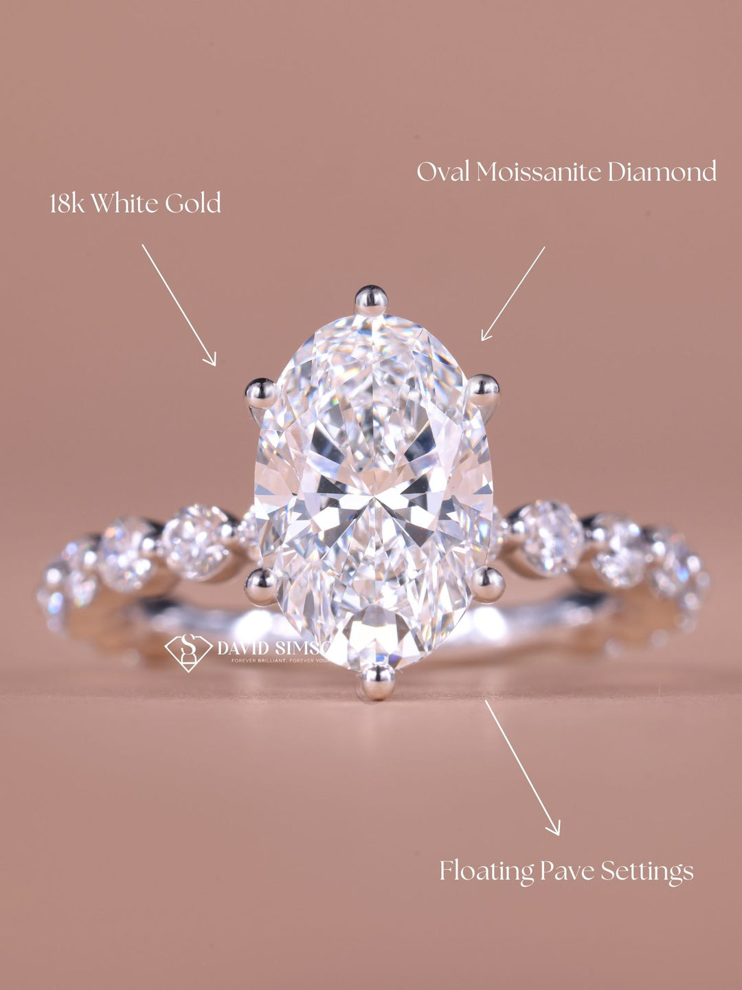 3.50CT-4.50CT Oval Cut Moissanite Diamond Floating Bubble Pave Engagement Ring