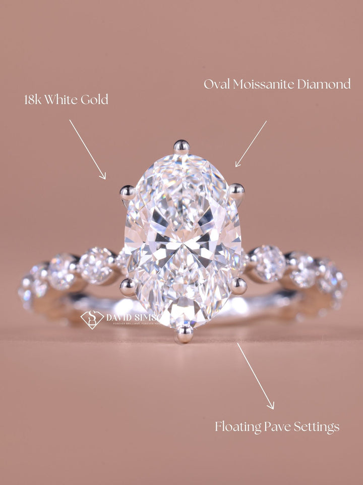 3.50CT-4.50CT Oval Cut Moissanite Diamond Floating Bubble Pave Engagement Ring