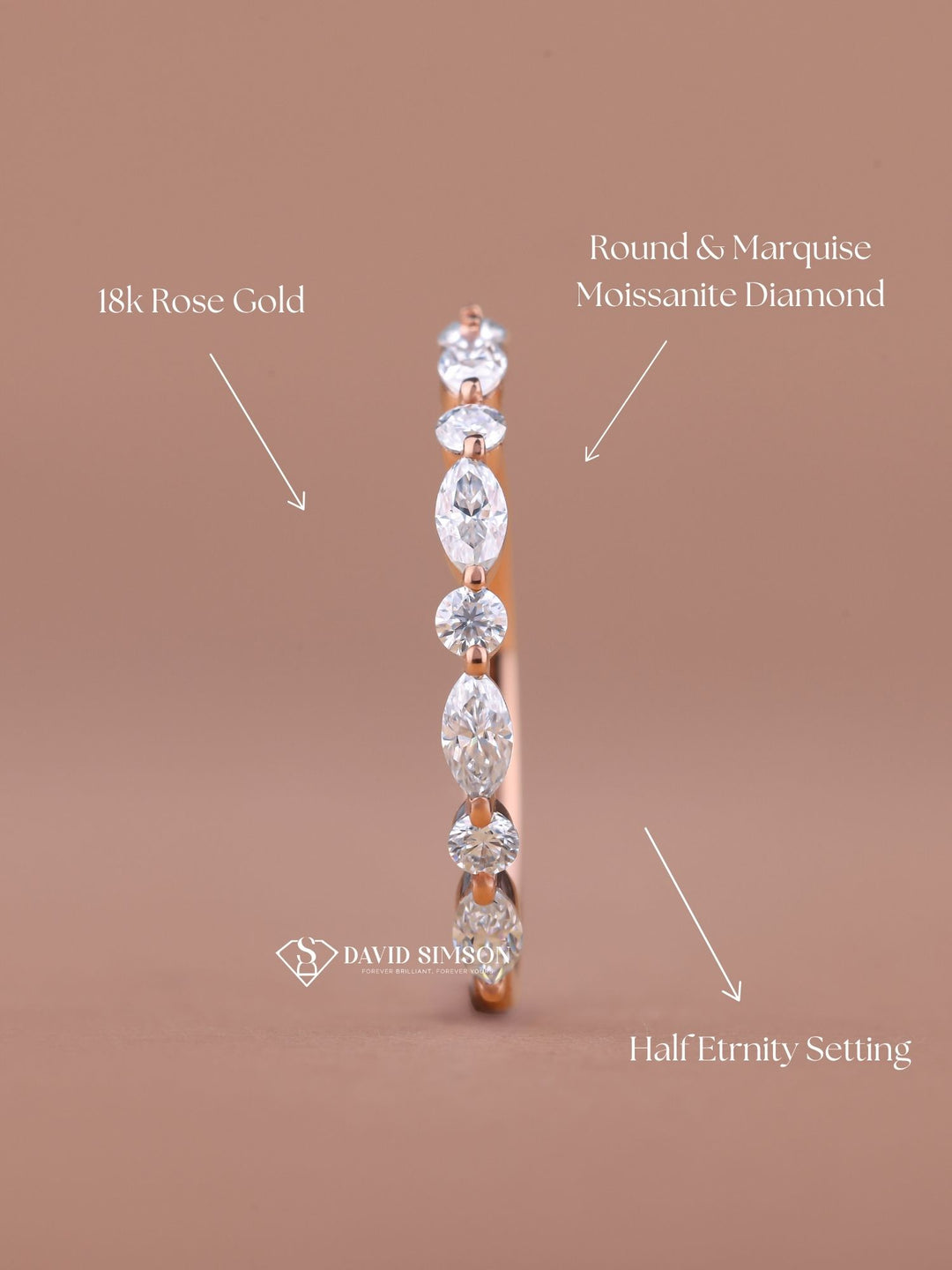 Round & Marquise Cut Moissanite Diamond Alternative Half Eternity Wedding Band