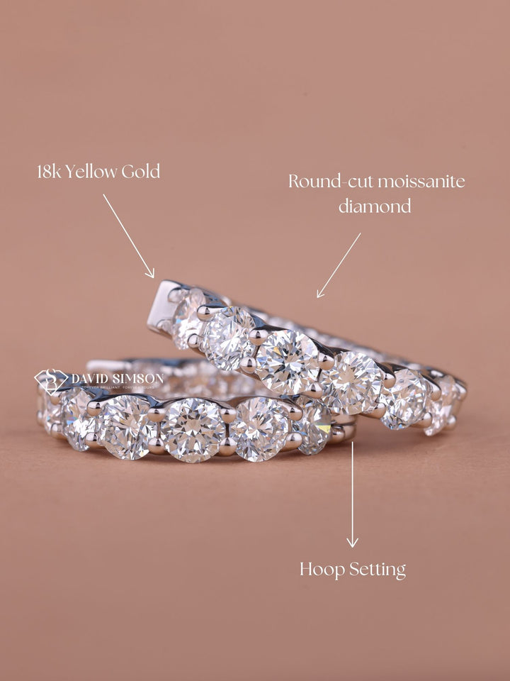 Round Cut Moissanite Diamond Hoops Earrings for Women