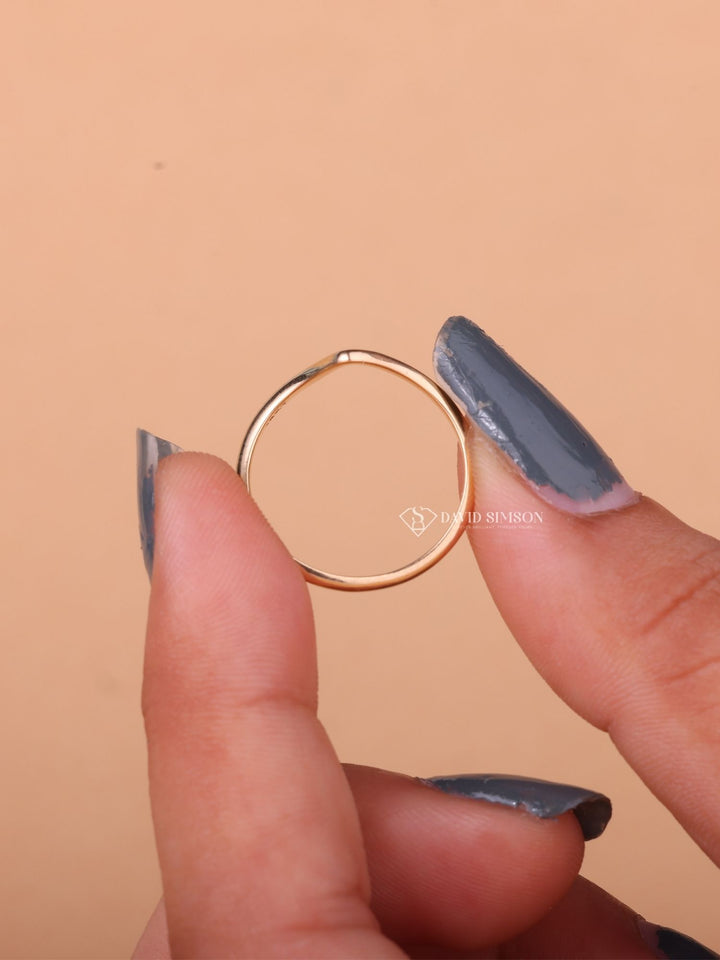 18K Solid Yellow Gold Curved Shape Stacking Wedding Band