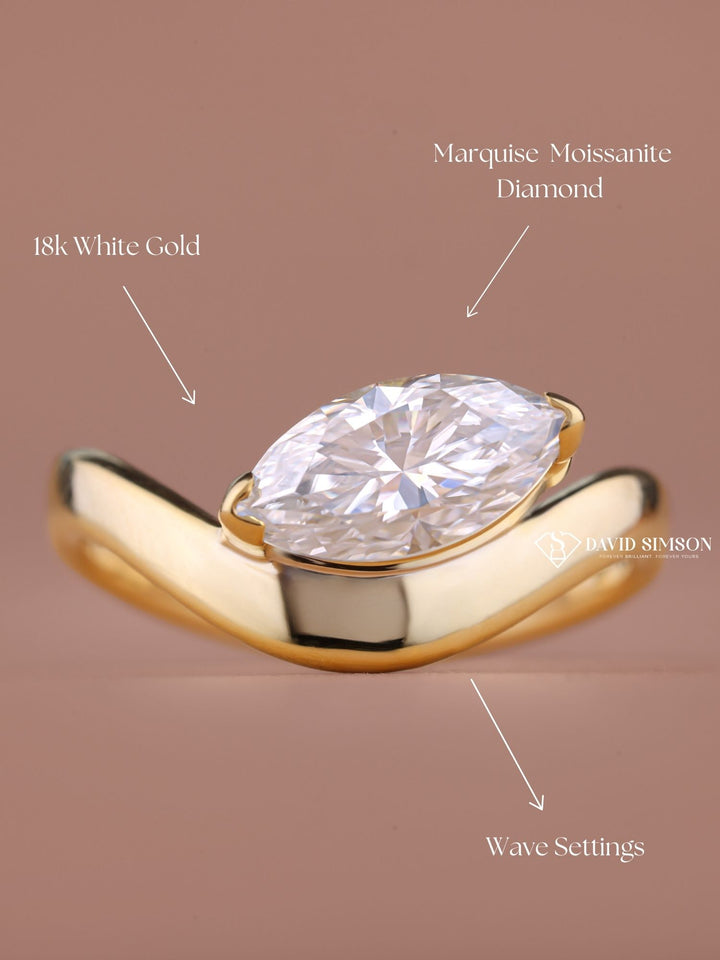 1.50CT-3.50CT Marquise Cut Moissanite East West Wave set Engagement Ring