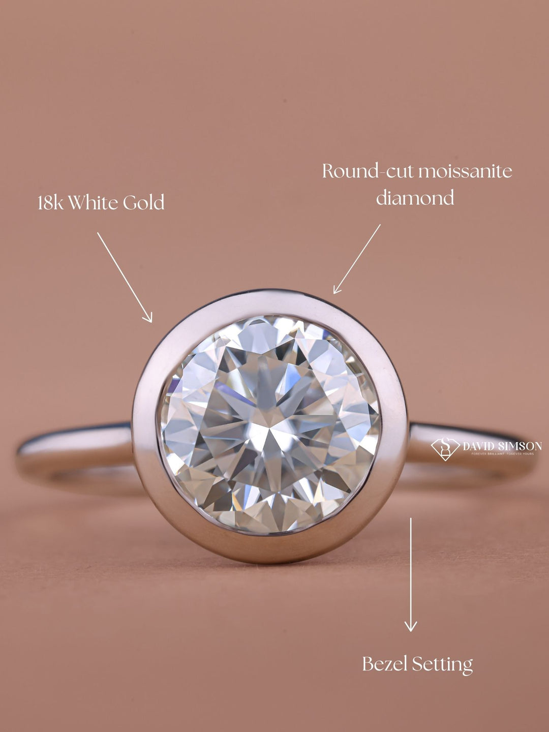 2.50CT-3.50CT Round Cut Moissanite Diamond Bezel Set Engagement Ring