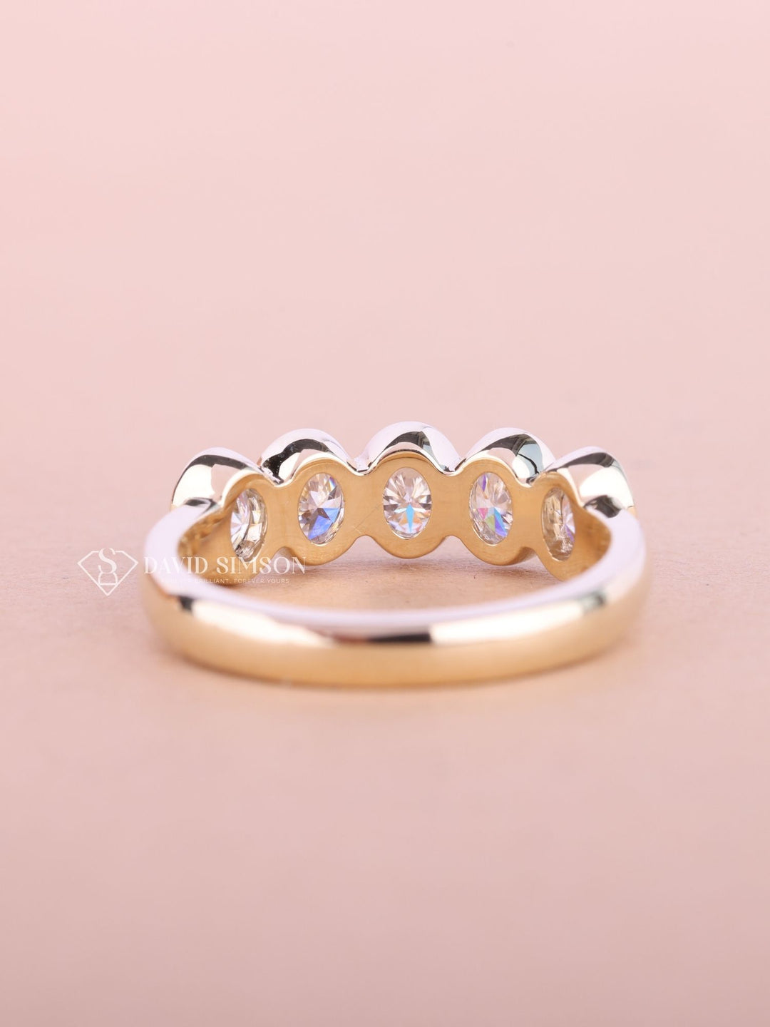 Oval Cut Moissanite Bezel Set Five Stone Diamond Wedding Band