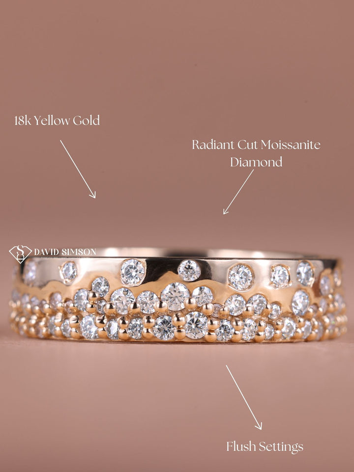 Round Cut Moissanite Diamond Flush Setting Wedding Band