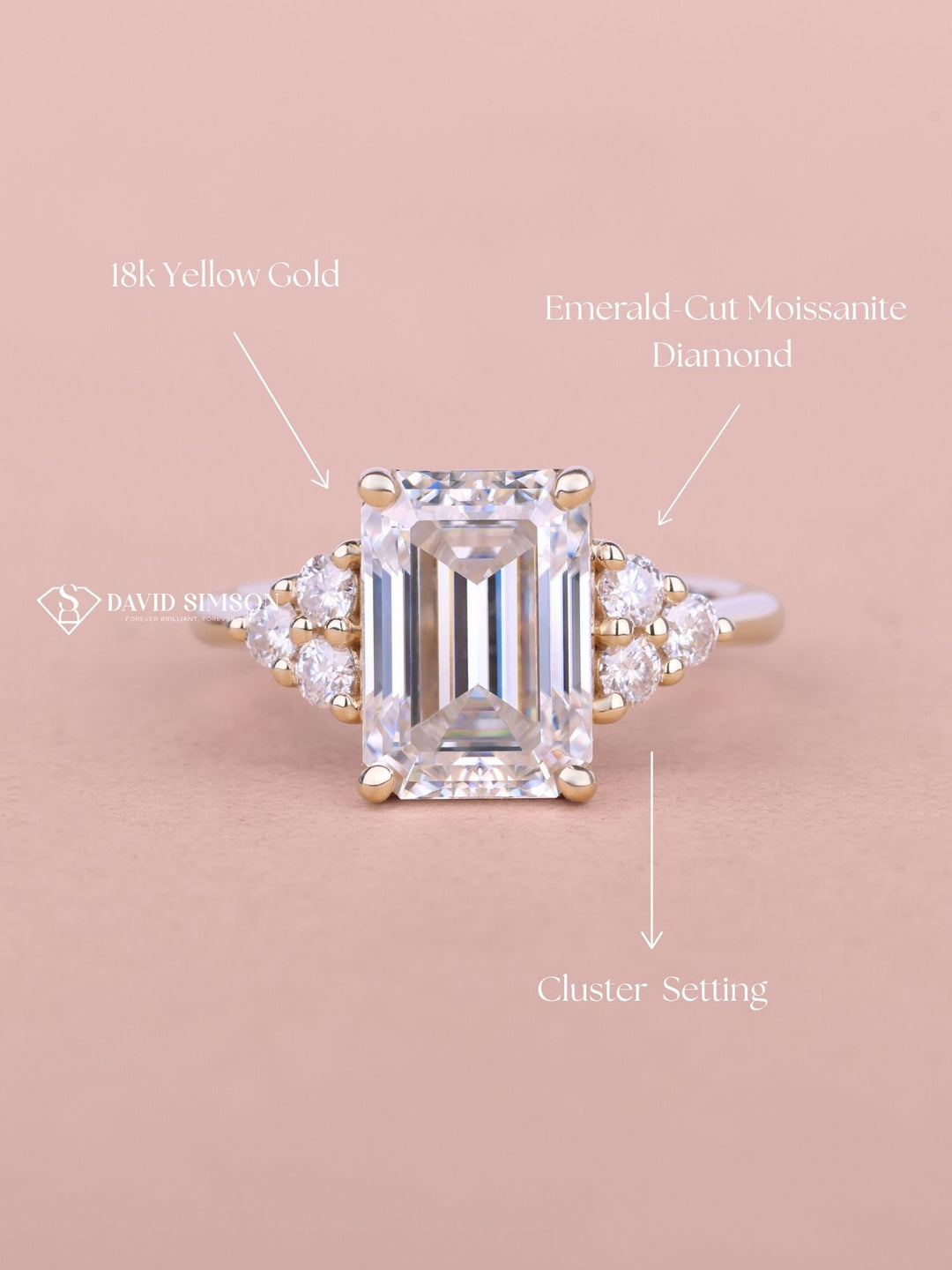 4.50CT-5.50CT Emerald Cut Moissanite Cluster Diamond Engagement Ring