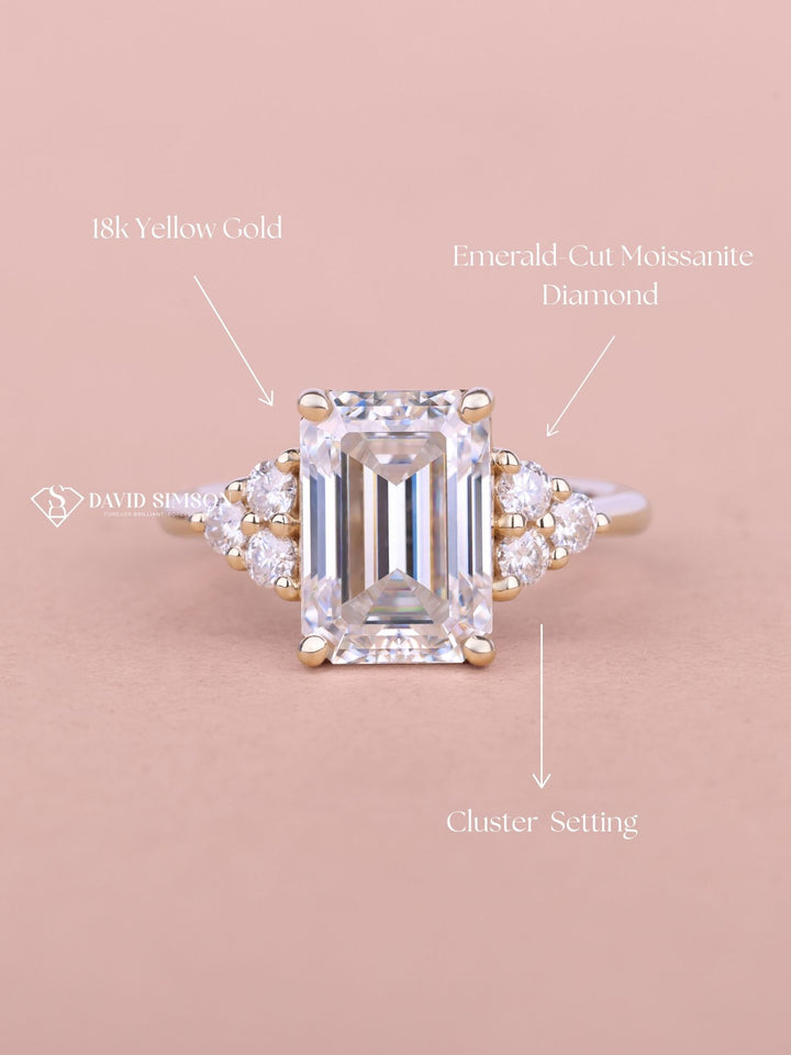 4.50CT-5.50CT Emerald Cut Moissanite Cluster Diamond Engagement Ring