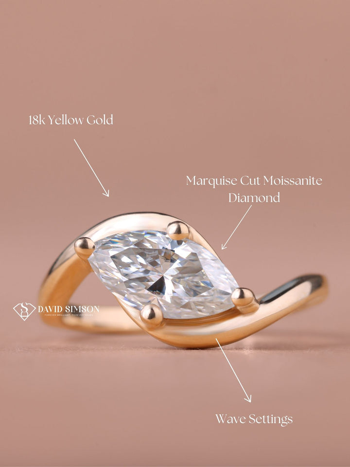 1.0CT-2.0CT East West Marquise Cut Moissanite Diamond Unique Engagement Ring