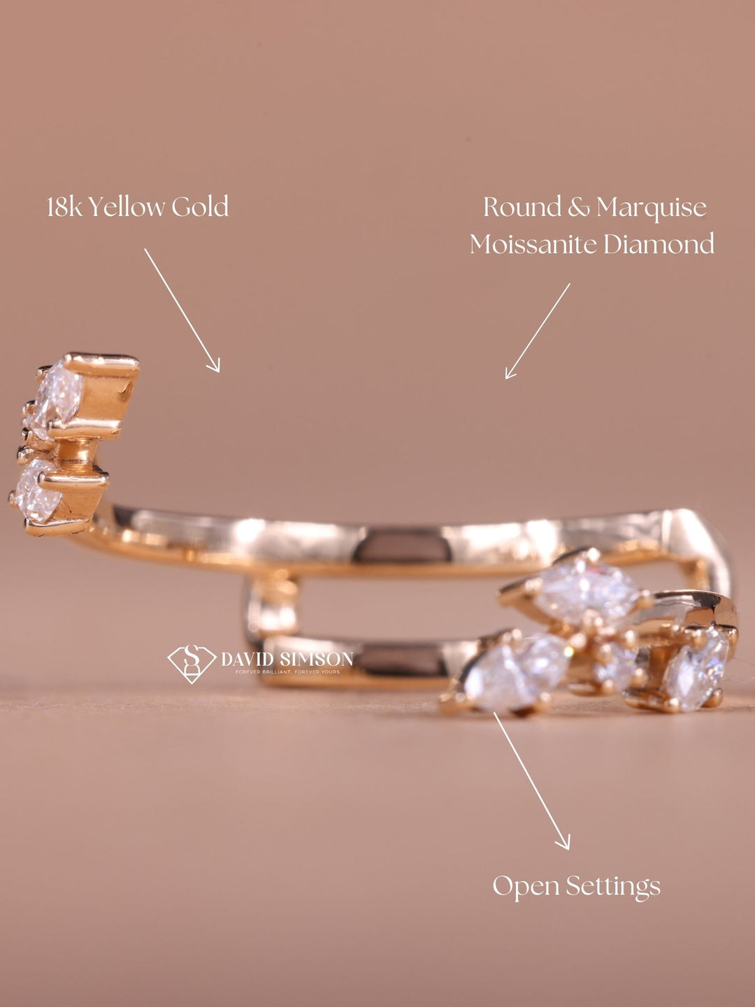 Open Round & Marquise Cut Moissanite Diamond Nature Inspired Wedding Band