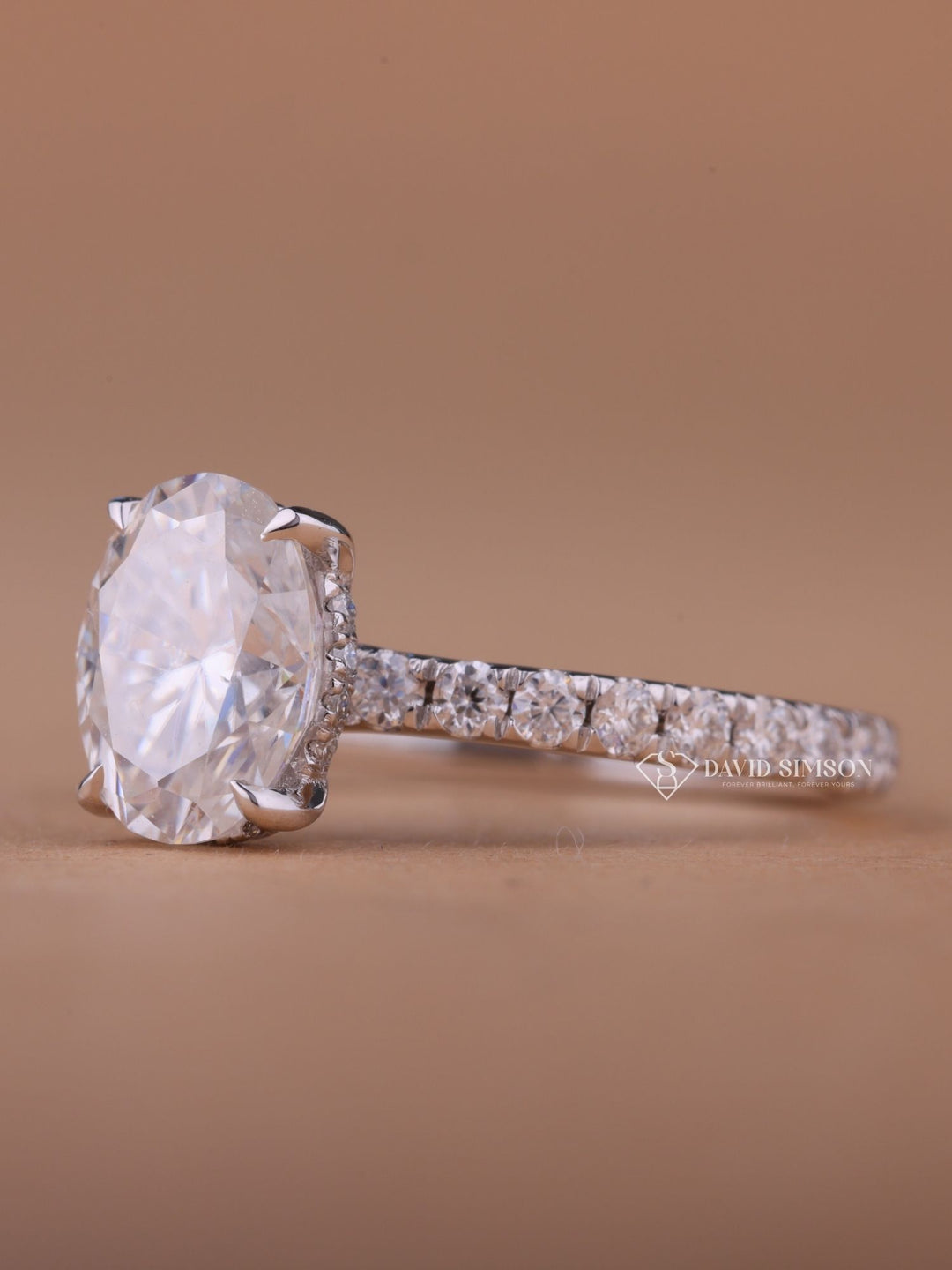 1.50CT-2.50CT Oval Cut Moissanite Hidden Halo & Pave Diamond Engagement Ring