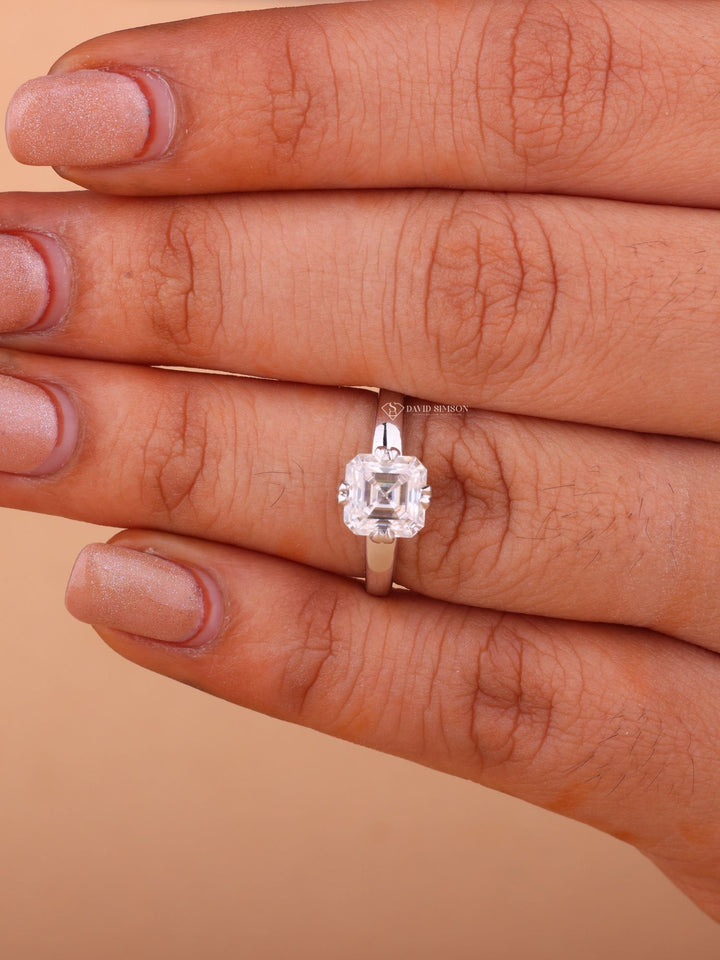 1.50CT-2.50CT Asscher Cut Moissanite Solitaire Diamond Engagement Ring