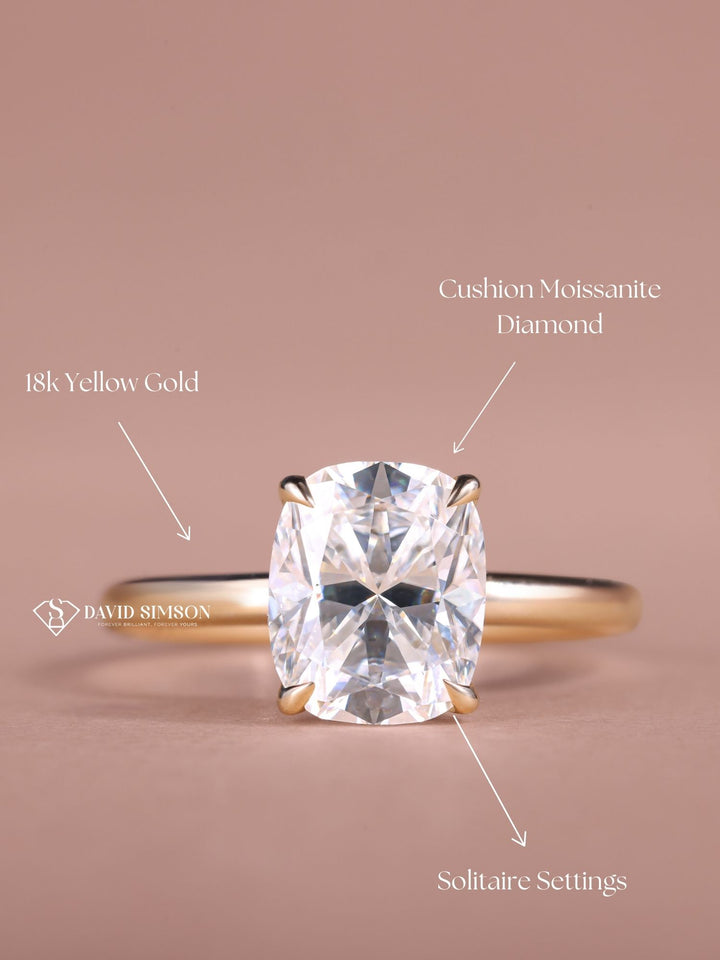 2.0CT-3.0CT Cushion Cut Moissanite Hidden Halo Diamond Engagement Ring