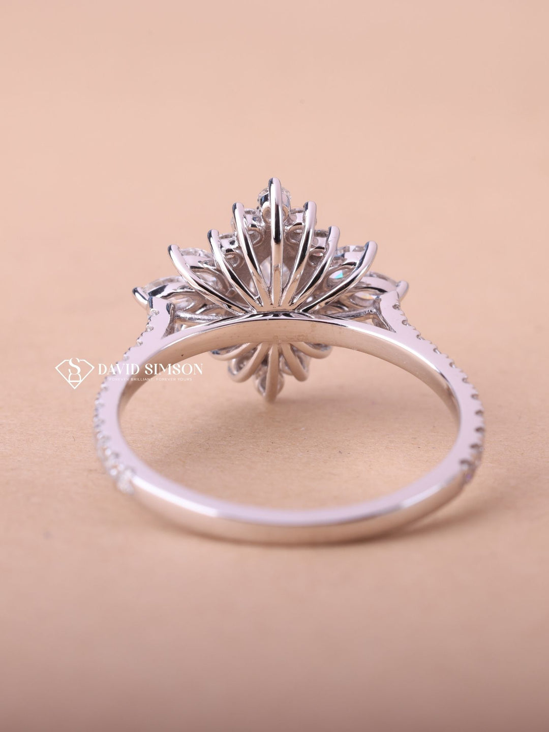 1.0CT-2.0CT Marquise Cut Moissanite Halo Cluster Engagement Ring