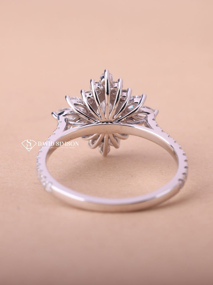 1.0CT-2.0CT Marquise Cut Moissanite Halo Cluster Engagement Ring