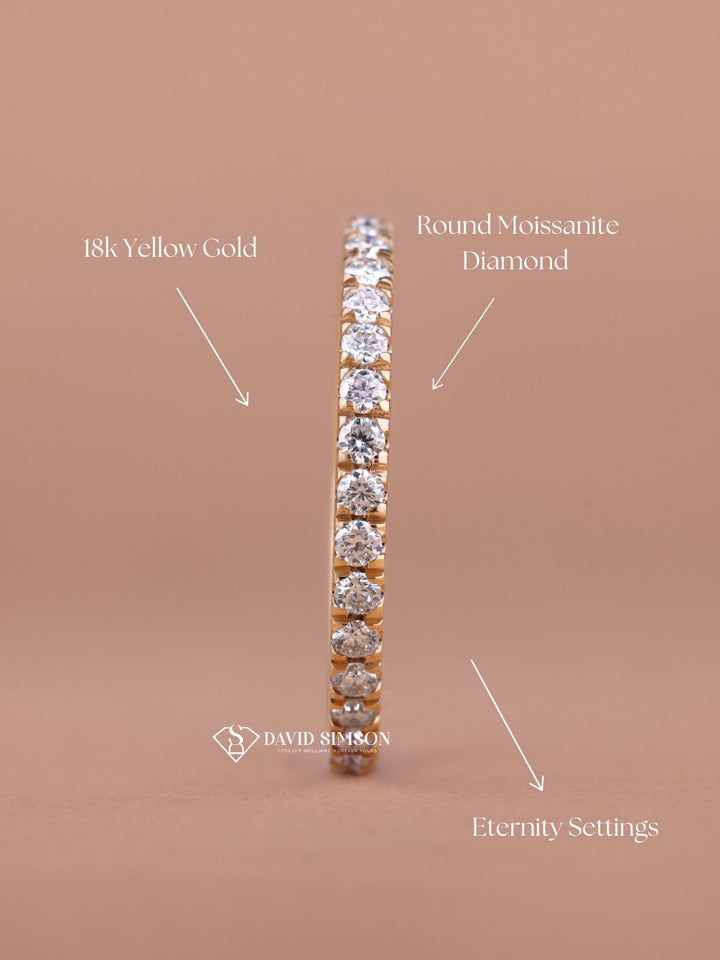 Round Cut Moissanite Diamond Full Eternity Wedding Band