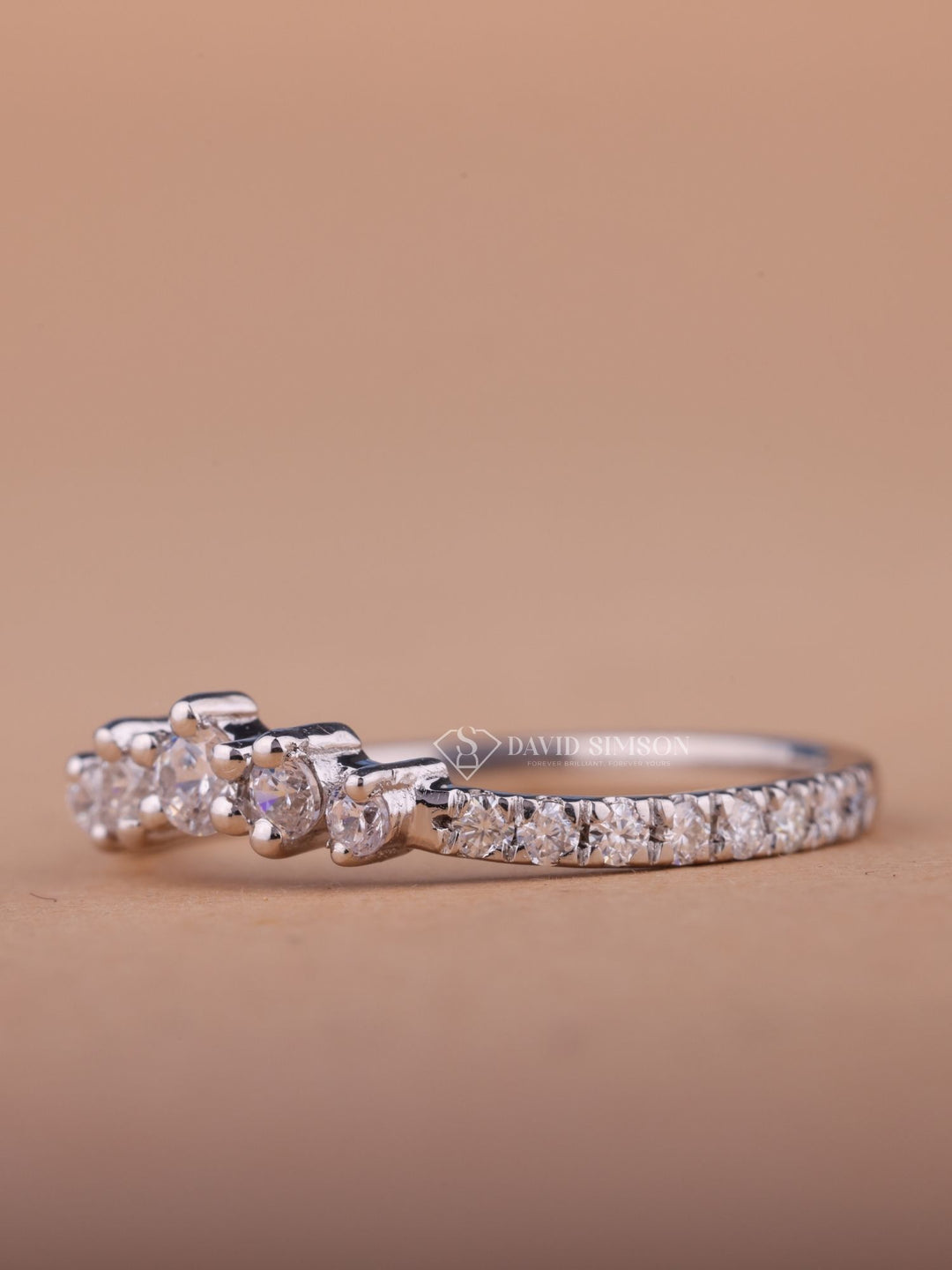 Round Cut Moissanite Diamond Curved Wedding Band in 18K Gold