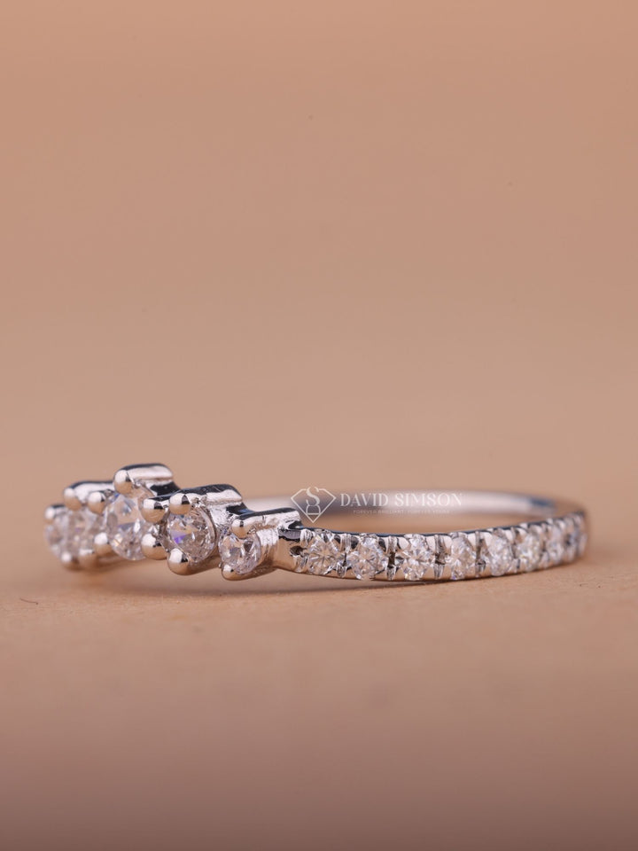 Round Cut Moissanite Diamond Curved Wedding Band in 18K Gold