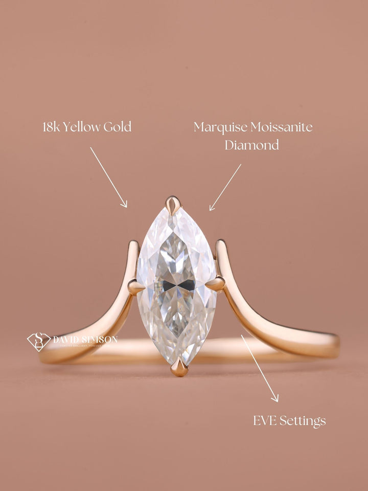 1.0CT-2.0CT Marquise Cut Moissanite Unique Solitaire Diamond Engagement Ring