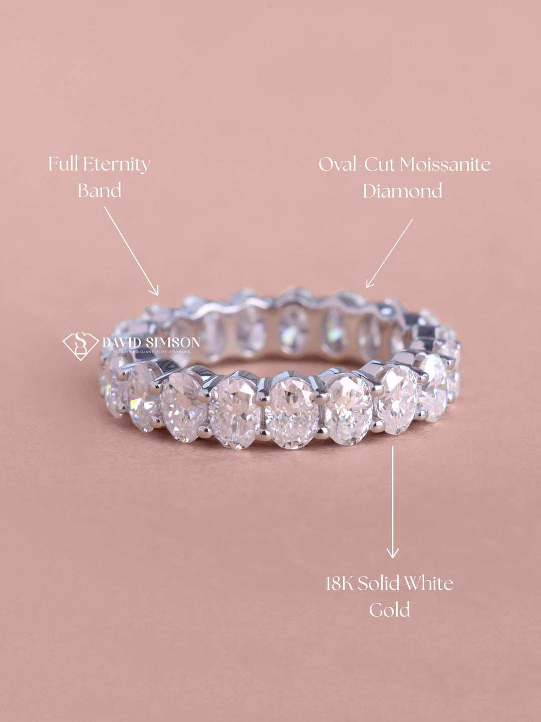 Oval Cut Moissanite Diamond Full Eternity Shared Prongs Wedding Band