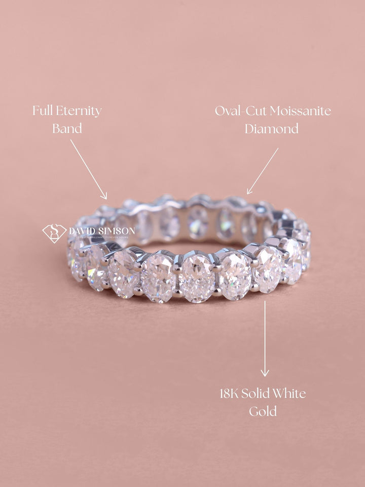 Oval Cut Moissanite Diamond Full Eternity Shared Prongs Wedding Band