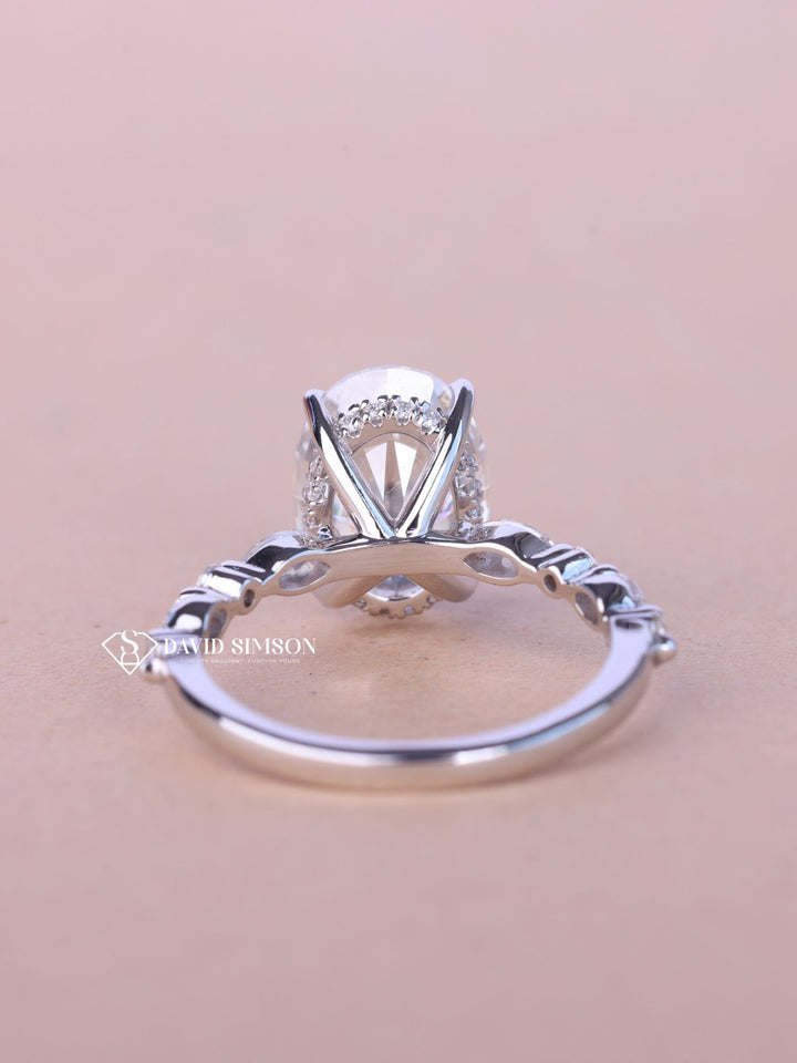 3.0CT-4.0CT Oval Cut Moissanite Hidden Halo & Pave Diamond Engagement Ring