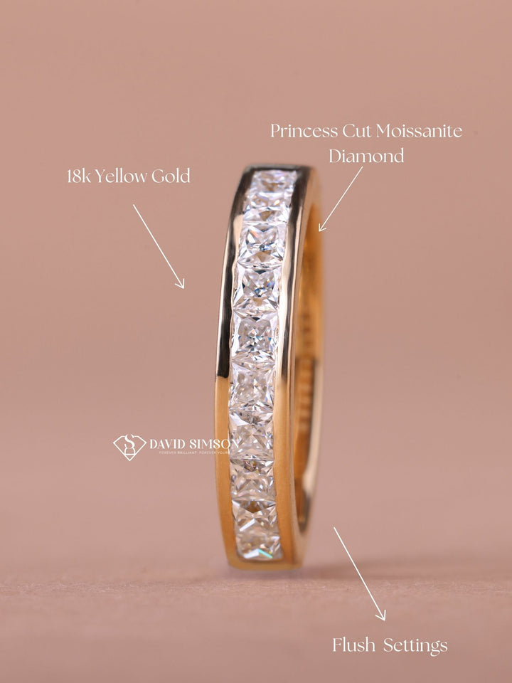 Princess Cut Moissanite Diamond Half Eternity Flush Set Wedding Band