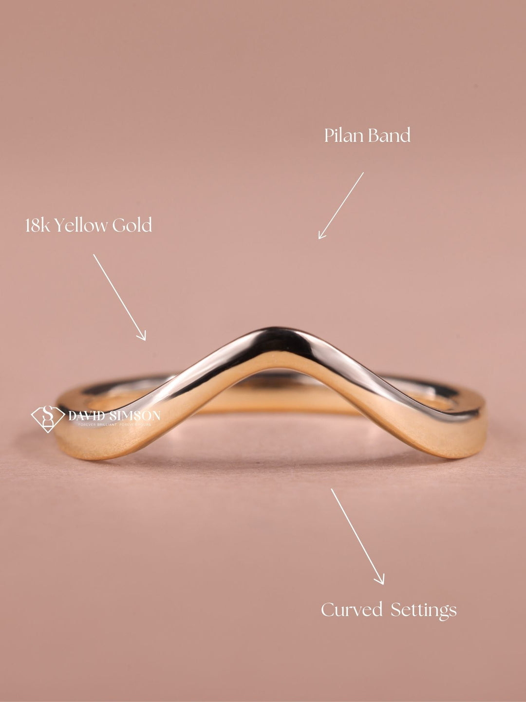 14K Yellow Solid Gold V Shape Wedding Band for Her
