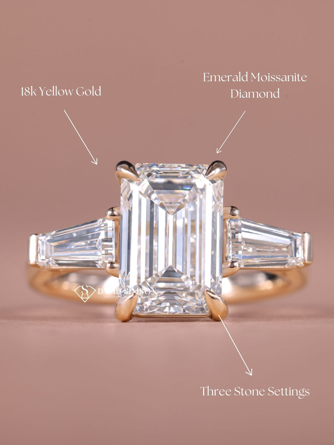 3.0CT-4.0CT Emerald Cut Moissanite Three Stone Diamond Engagement Ring