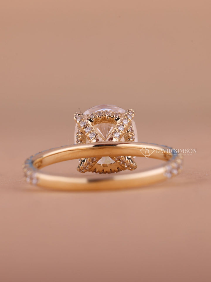 2.0CT-3.0CT Cushion Cut Moissanite Diamond Hidden Halo Engagement Ring