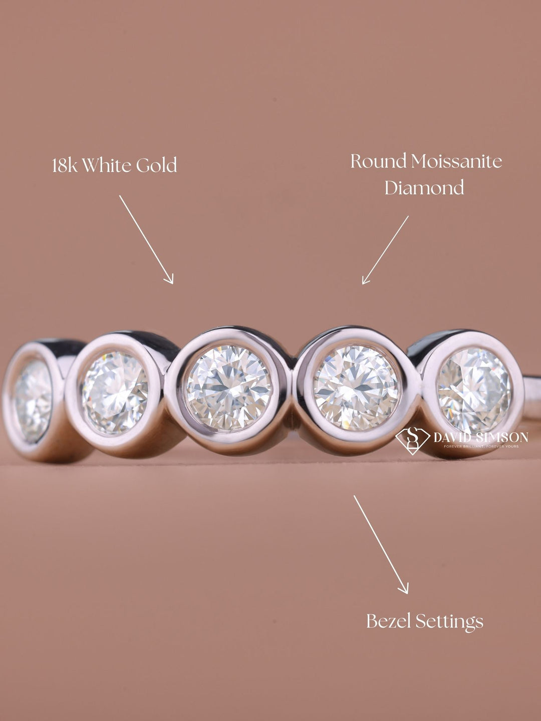 Bezel Set Round Cut Moissanite Diamond Eternity Wedding Band