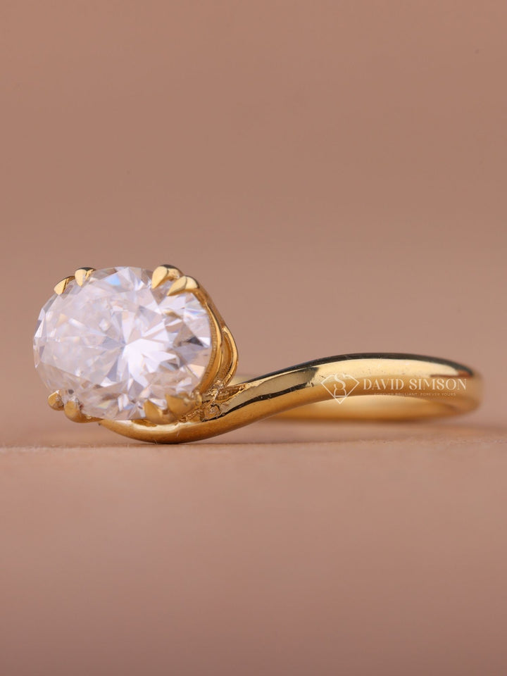 2.50CT-3.50CT Oval Cut Moissanite Diamond Unique Wave Engagement Ring