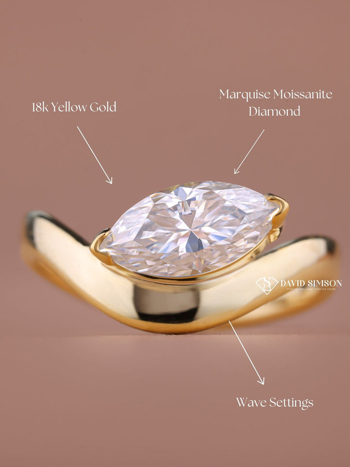 1.0CT-3.0CT East West Marquise Cut Moissanite Unique Diamond Engagement Ring