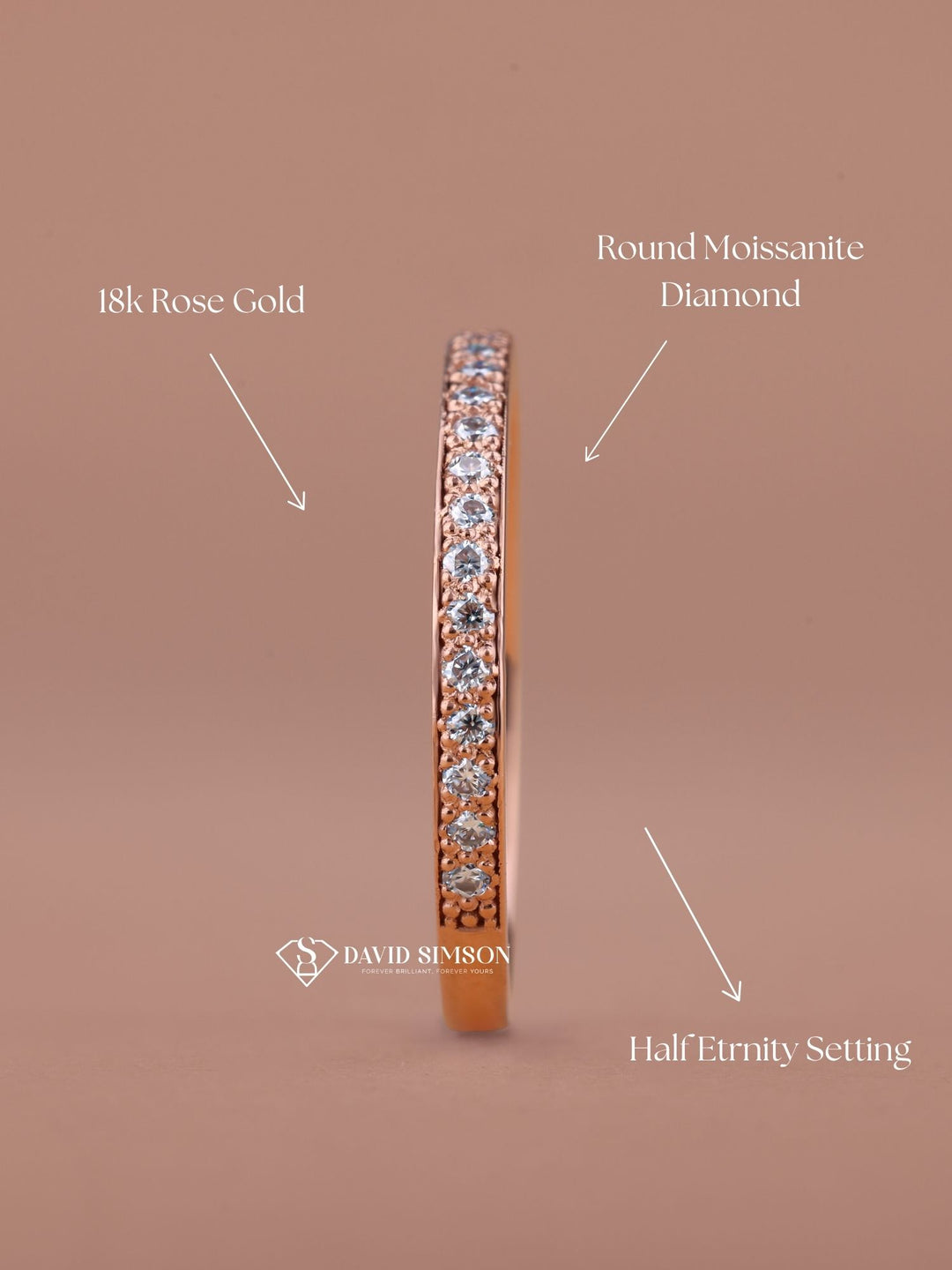 Round Cut Moissanite Diamond Half Eternity Wedding Band for Her