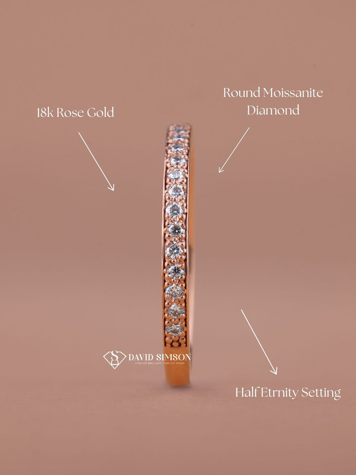 Round Cut Moissanite Diamond Half Eternity Wedding Band for Her